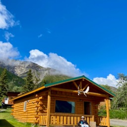 Ahhh... relaxing at our beautiful cabin/
		    