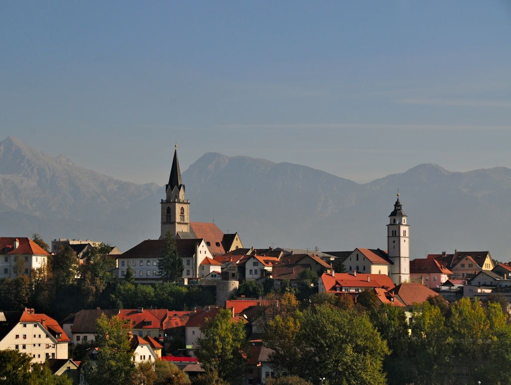 A typical Slovenian town on the way to Lake Bled/
