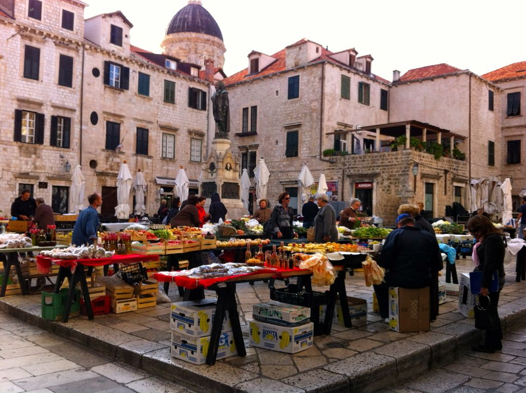 Morning market in the square outside our hotel/