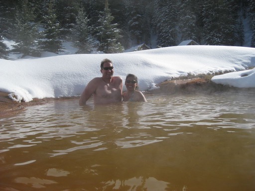 In the outdoor pool
