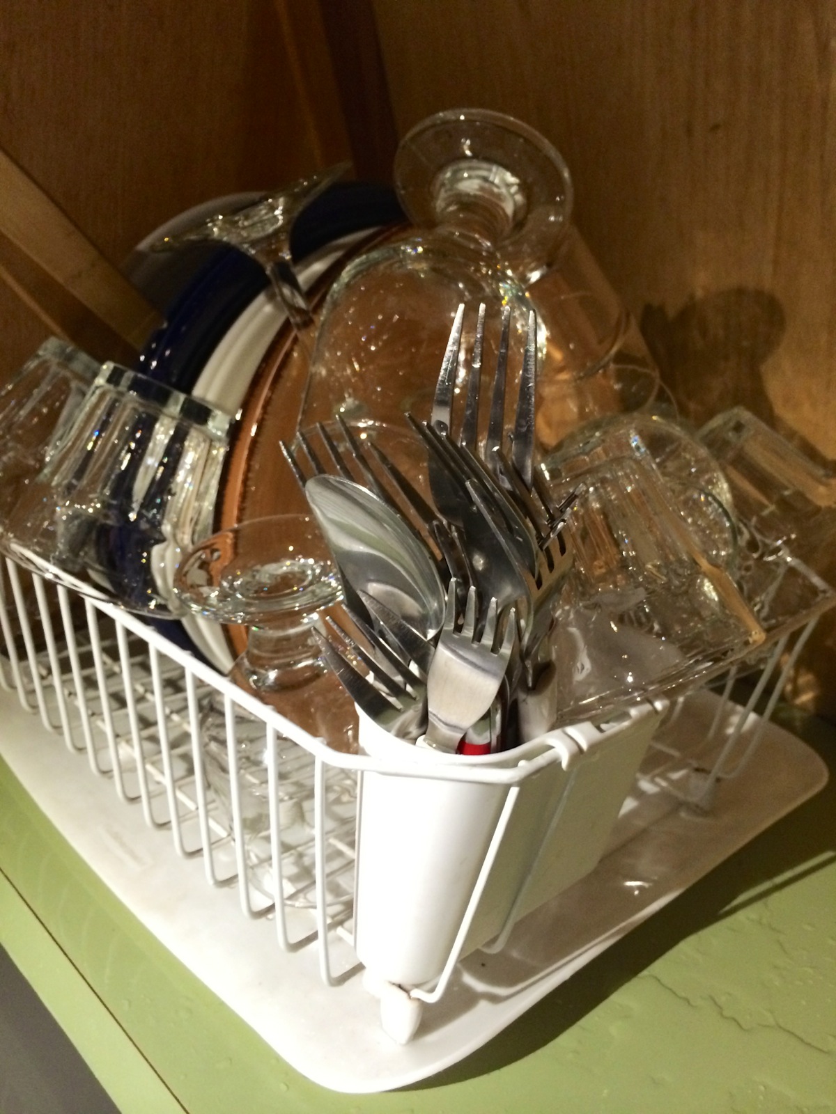 8 people's worth of dishes and glasses/