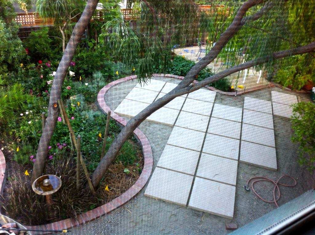 Looking down into the yard/