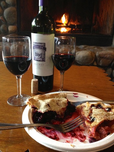 Pie and wine for dinner