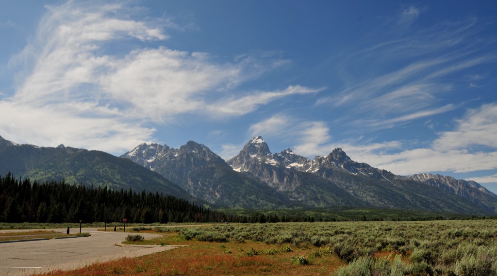 Park entrance & our first view of the tits, I mean the Tetons!/