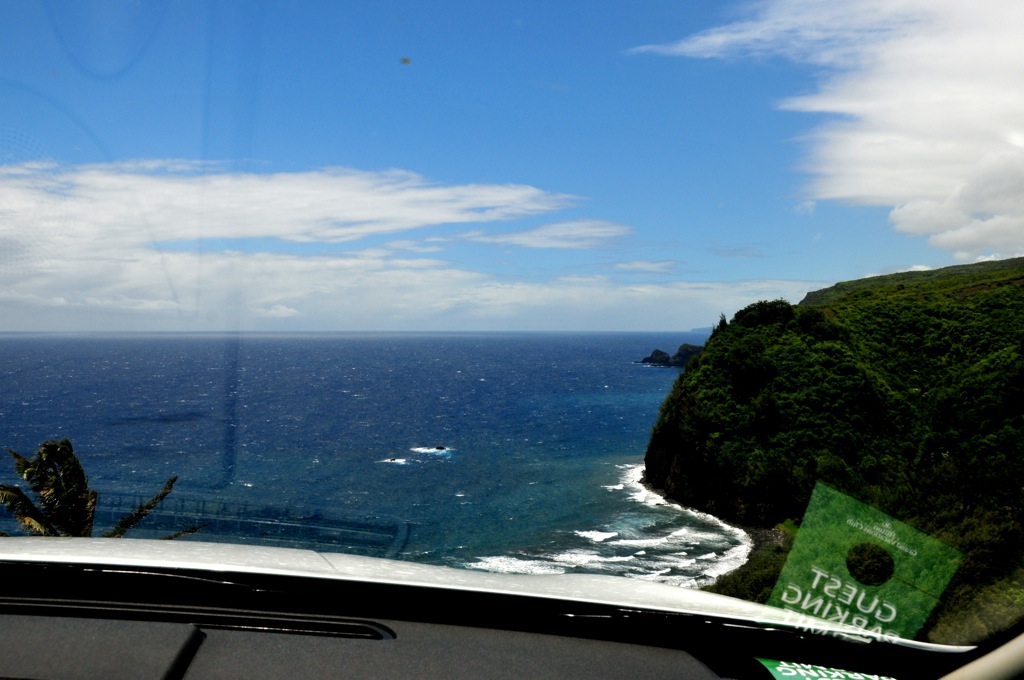 Our car's view at the trail head to Polulu beach/