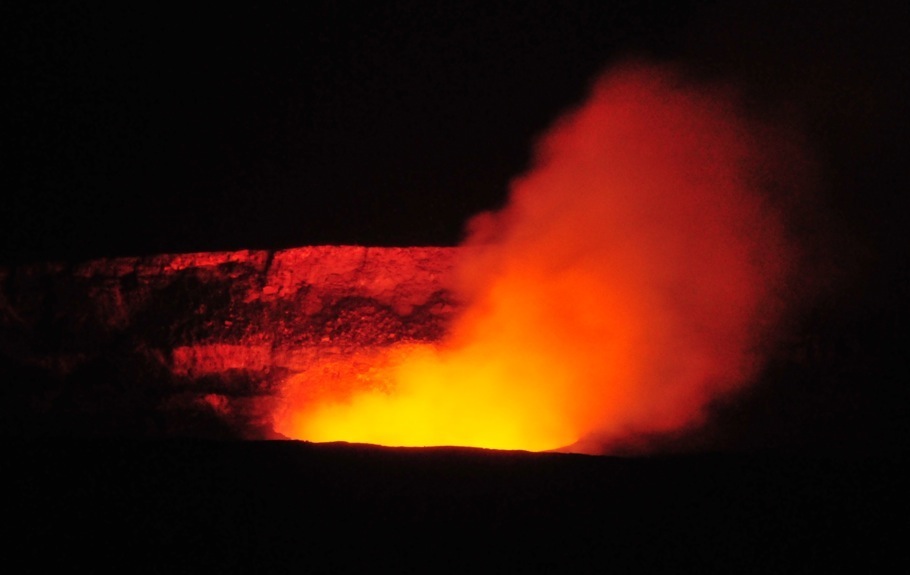 Molten lava in the crater/