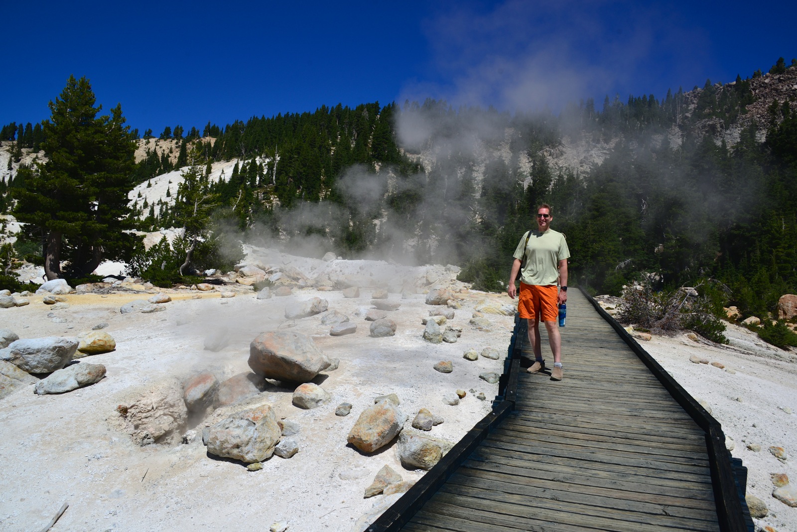 Standing in the middle of stinky steam...what a trooper!/