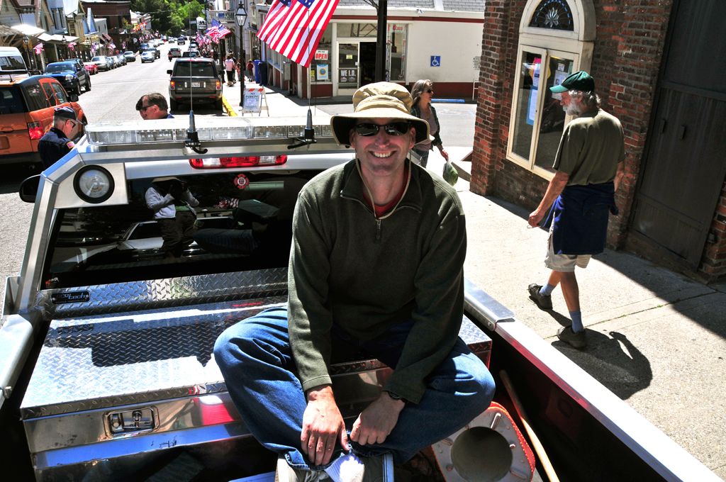 Our perch: a county fireman's truck/