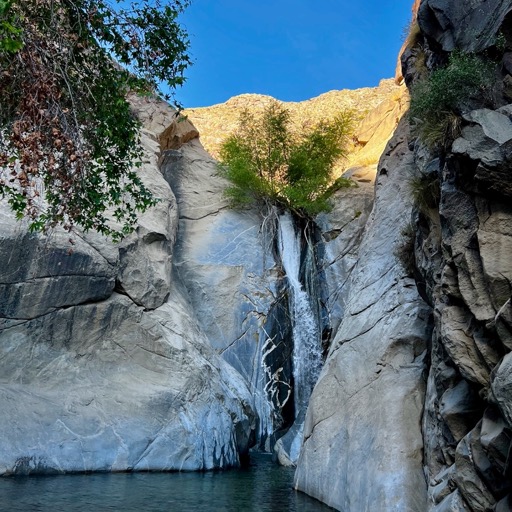 Beautiful little waterfall at end of the trail/
		    