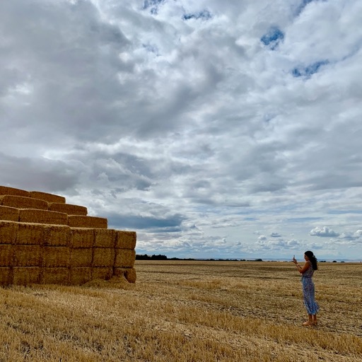 Nicole impressed by the hay/
		    