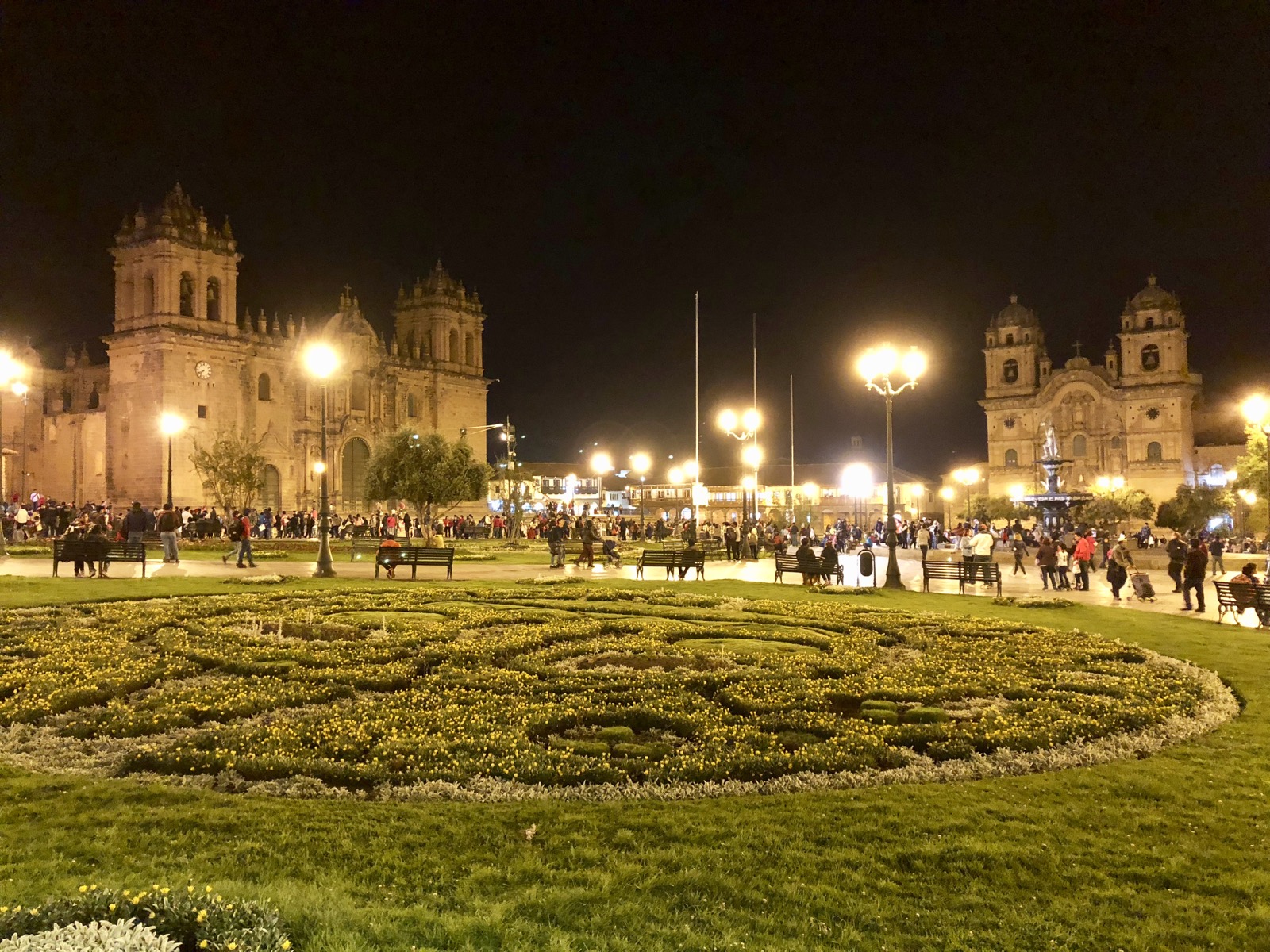 Celebrating the Peru-New Zealand soccor match in Plaza de Armas (they tied)/