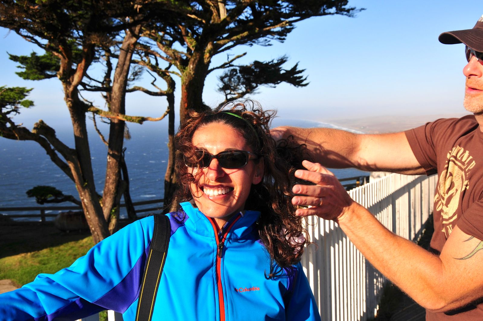 Matthew trying to tame the crazy hair/