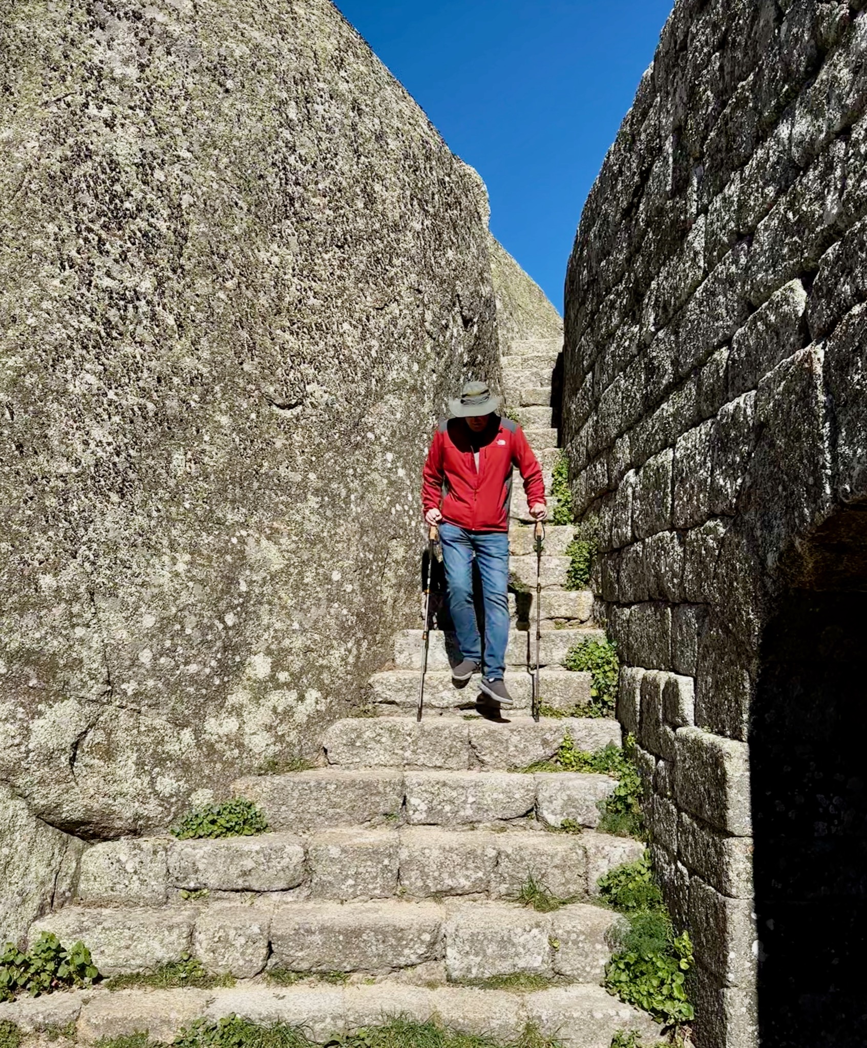 Dan braving the stairs at Castelo de Monsanto/R. do Castelo 32, 6060 Monsanto, Portugal