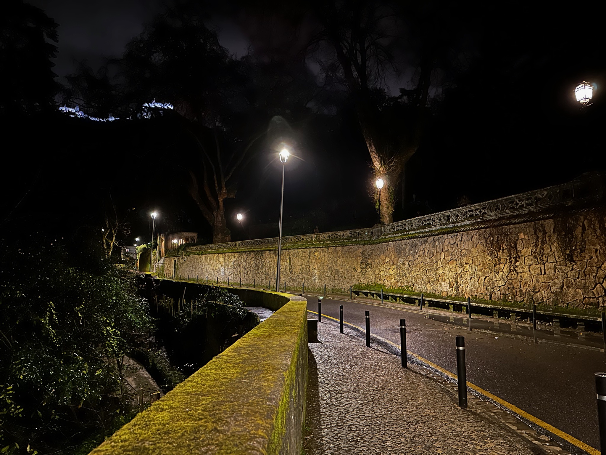 Walking to dinner... streets empty of tourist with the moorish castle lit on the hills/Av. Almeida Garrett 375, 2710-567 Sintra, Portugal