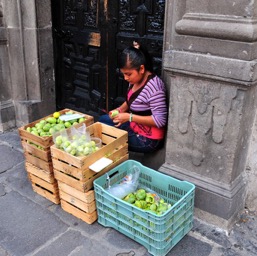 Gal peeling prickly pear fruit/
		    