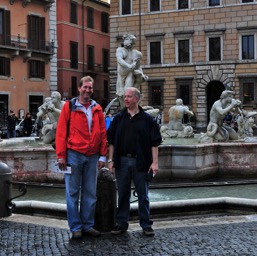 The boys in front of Fontana del Moro/
		    