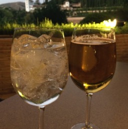 In Spain everythign is served in a wine glass/
		    